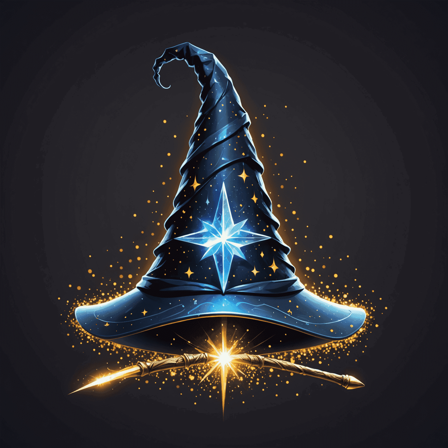 Merlin Web Development Studio Logo - A stylized wizard hat with a wand creating digital sparkles