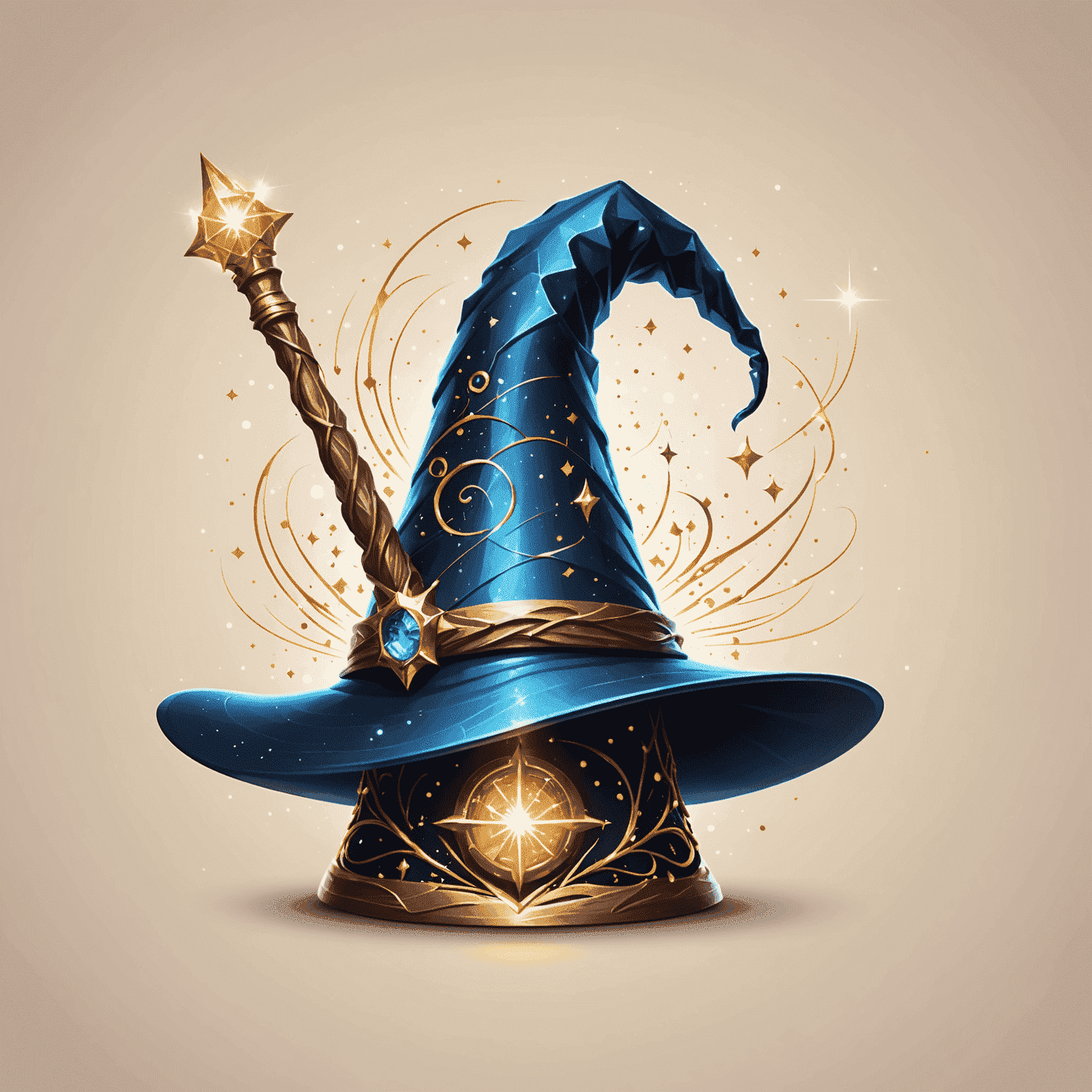 Merlin Web Development Studio Logo - A stylized wizard hat with a wand creating digital sparkles