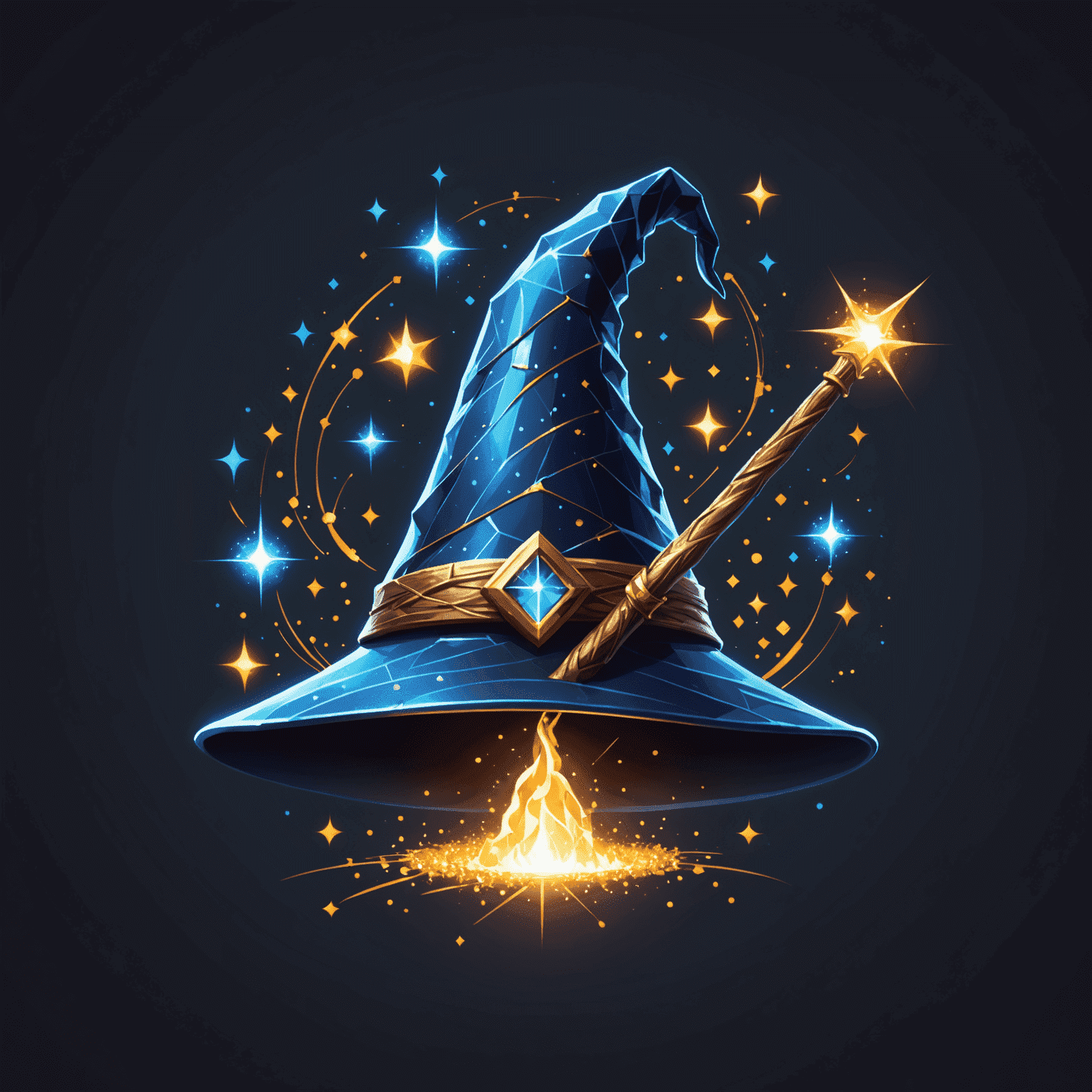 Merlin Web Development Studio Logo - A stylized wizard hat with a wand creating digital sparkles