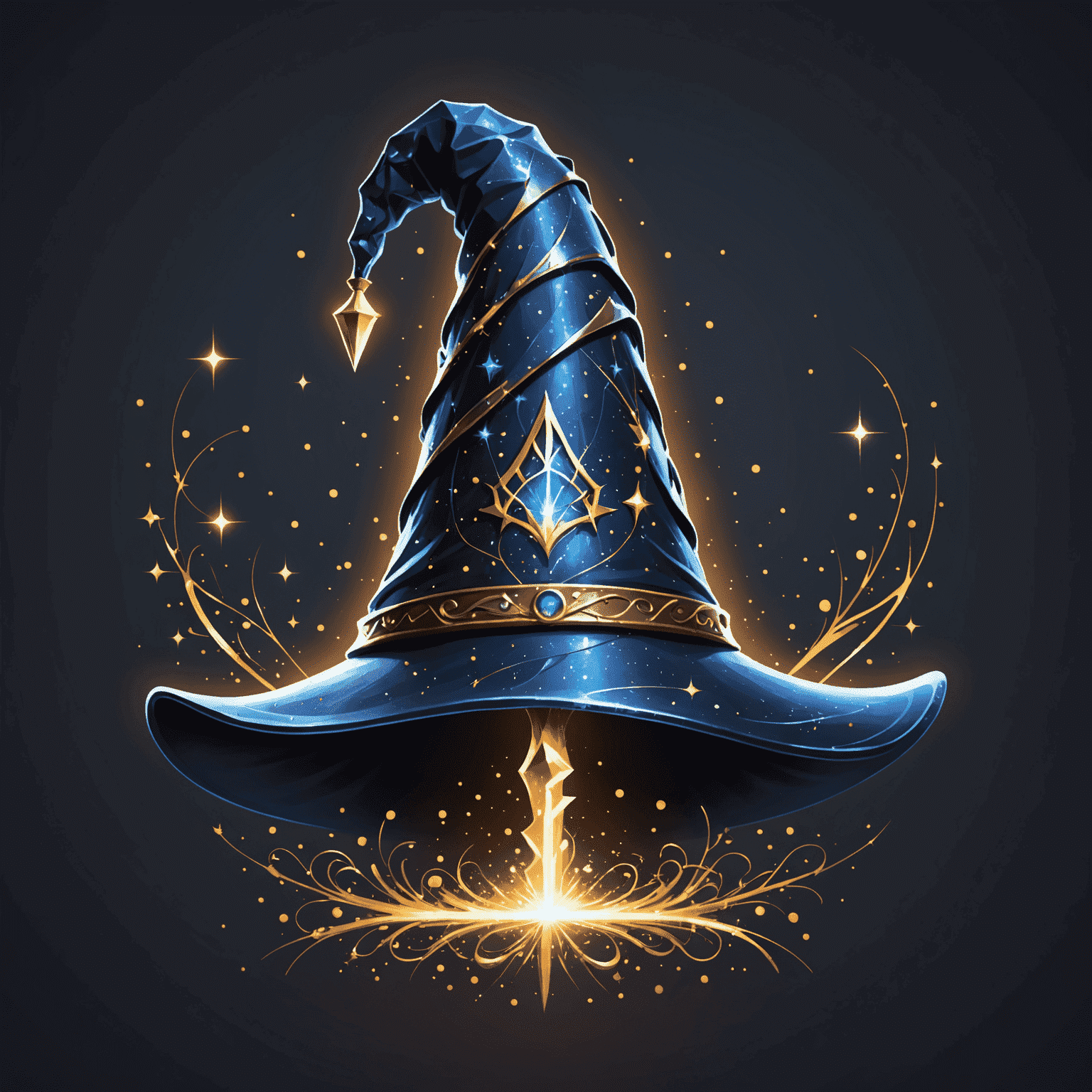 Merlin Web Development Studio Logo - A stylized wizard hat with a wand creating digital sparkles