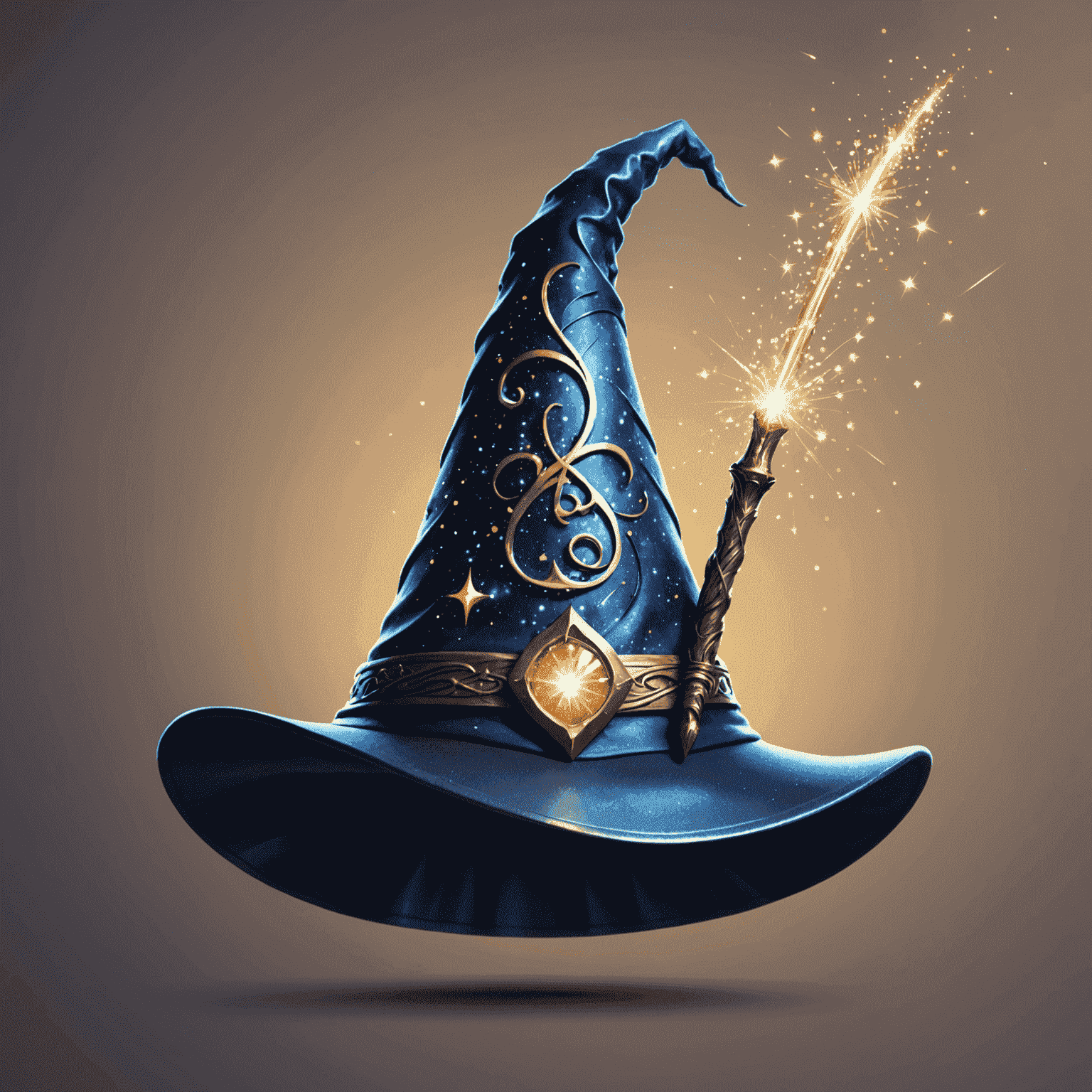 Merlin Web Development Studio Logo - A stylized wizard hat with a wand creating digital sparkles
