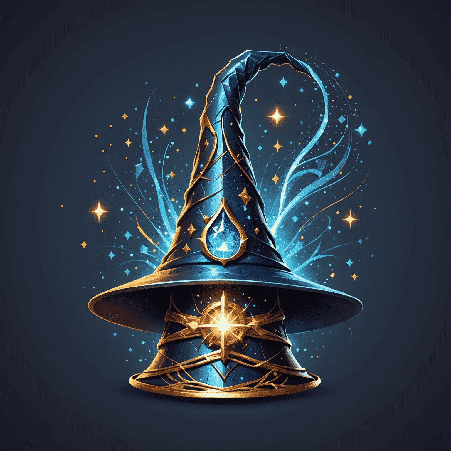 Merlin Web Development Studio Logo - A stylized wizard hat with a wand creating digital sparkles