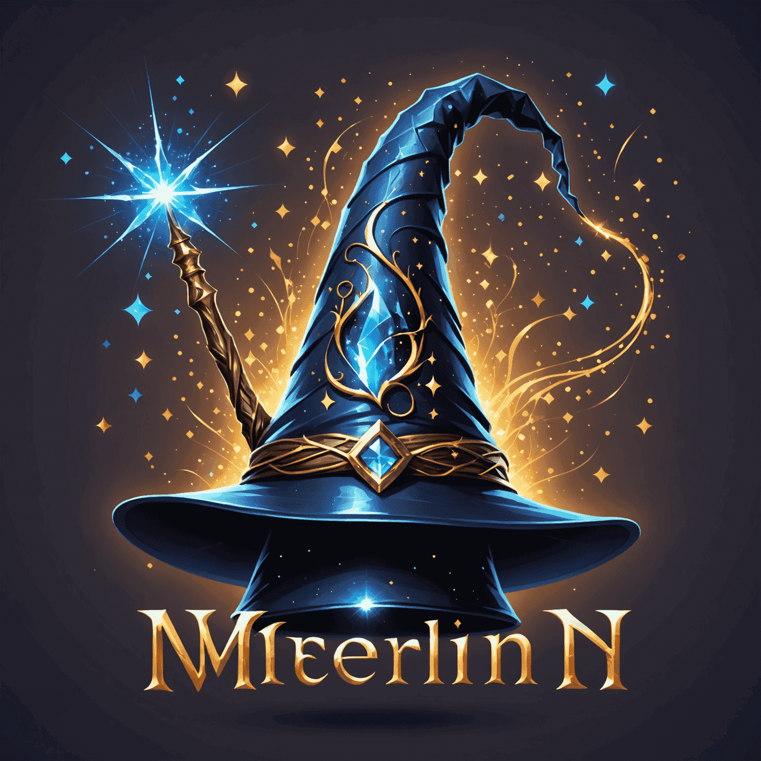 Merlin Web Development Studio Logo - A stylized wizard hat with a wand creating digital sparkles