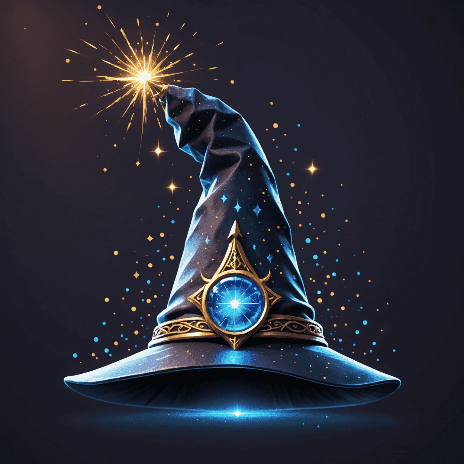 Merlin Web Development Studio Logo - A stylized wizard hat with a wand creating digital sparkles