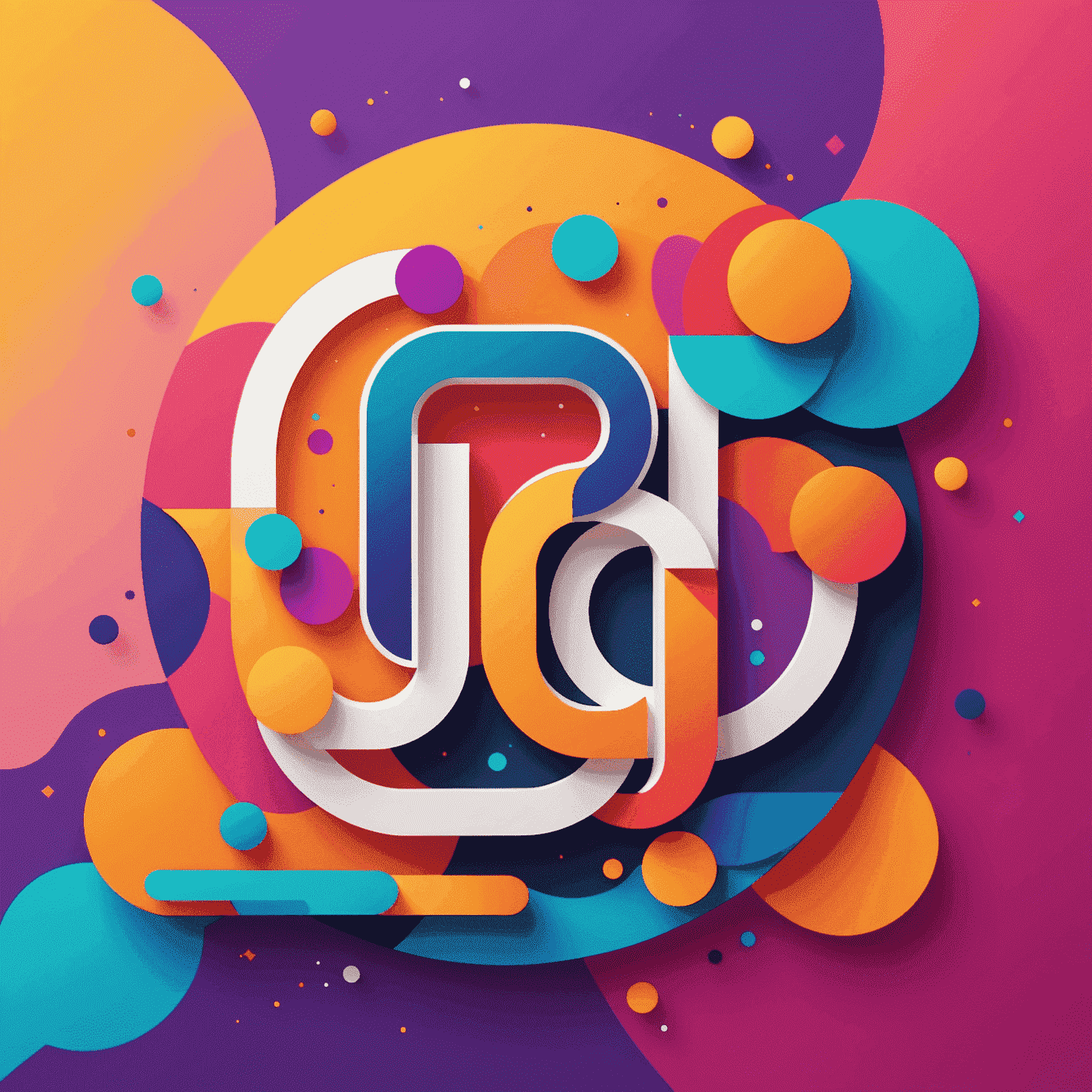 Colorful abstract shapes representing modern web design trends, including vibrant gradients, asymmetrical layouts, and bold typography