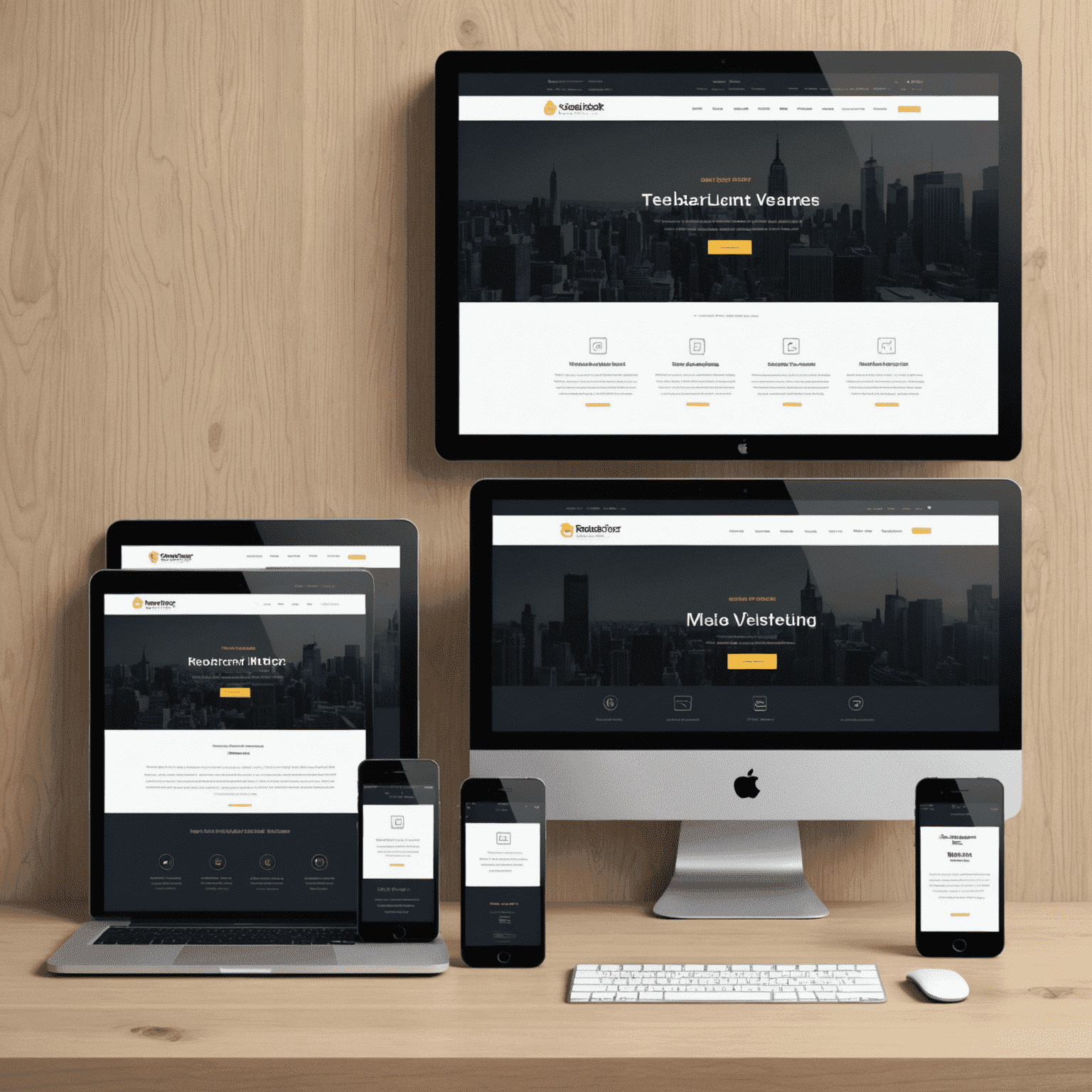 A modern and sleek website design mockup showcasing responsive layouts on various devices