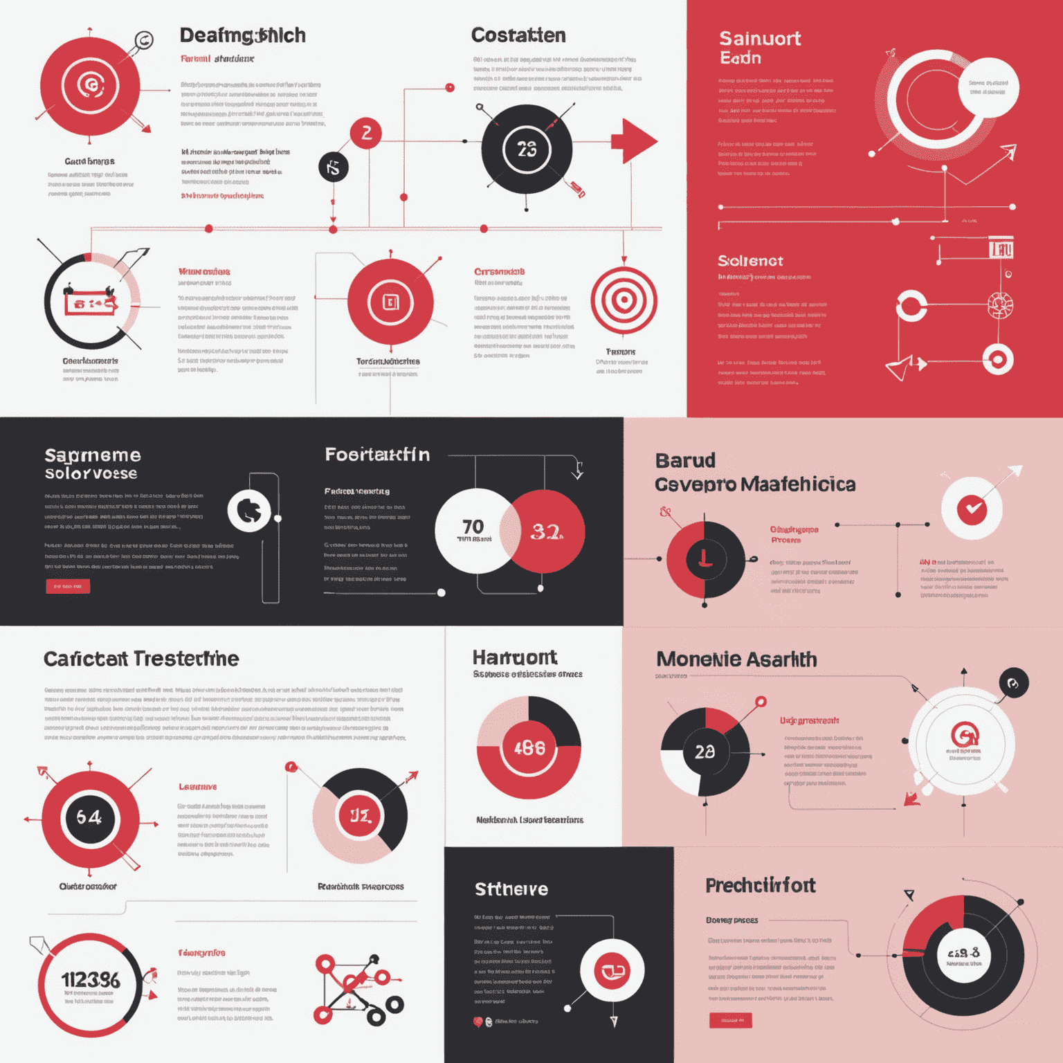An infographic illustrating the web design process, from initial concept to final launch. The image uses icons and arrows to show the flow between different stages, with a color scheme of red, pink, black, and white.