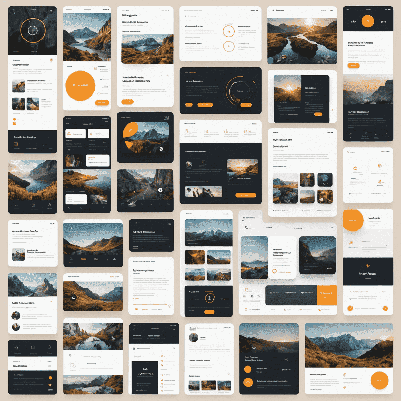 A collage showcasing various UI/UX design elements, including mobile app interfaces, web layouts, and user flow diagrams. The image emphasizes the versatility and creativity in our design process.